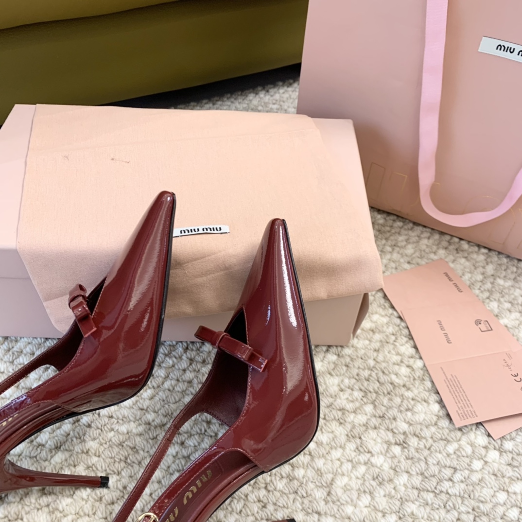 miumiu缪24年新款小方头蝴蝶结高跟凉鞋真皮底跟高:10cm6cm正码:35-39️订做40.41