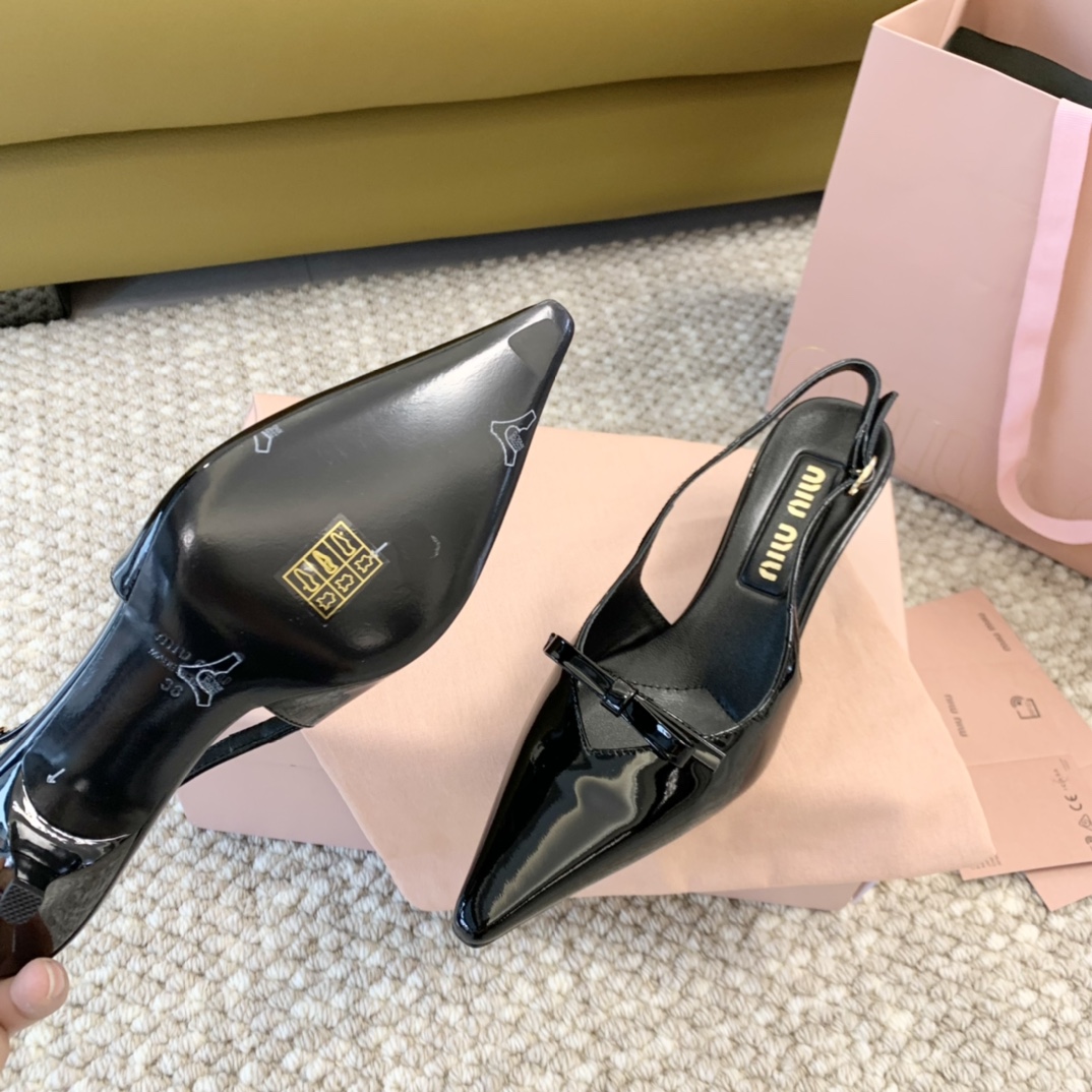 miumiu缪24年新款小方头蝴蝶结高跟凉鞋真皮底跟高:10cm6cm正码:35-39️订做40.41