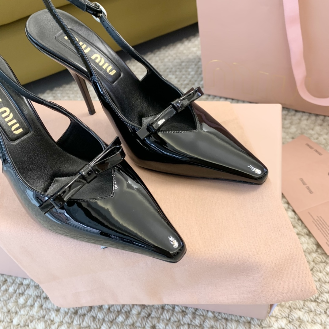 miumiu缪24年新款小方头蝴蝶结高跟凉鞋真皮底跟高:10cm6cm正码:35-39️订做40.41