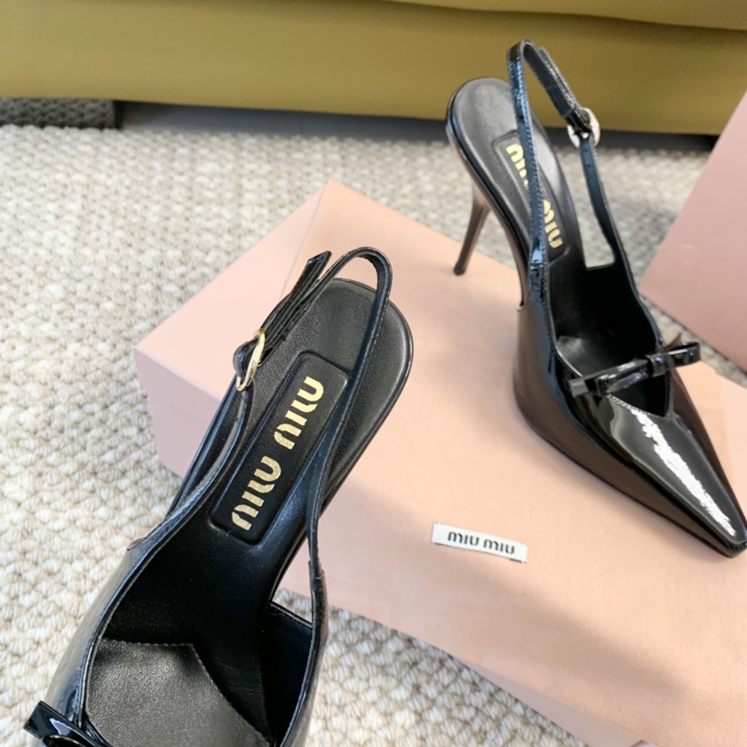 miumiu缪24年新款小方头蝴蝶结高跟凉鞋真皮底跟高:10cm6cm正码:35-39️订做40.41