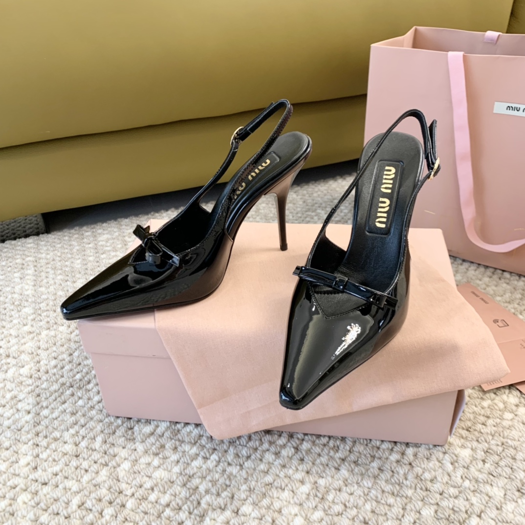 miumiu缪24年新款小方头蝴蝶结高跟凉鞋真皮底跟高:10cm6cm正码:35-39️订做40.41