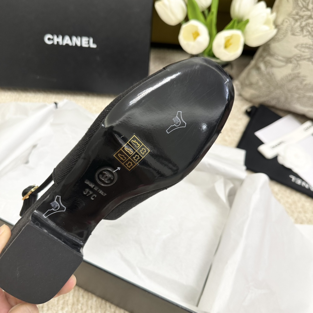 代购版chanel24anewarrival小香家24手工坊slingback小方跟搭配小方头点缀烤漆双