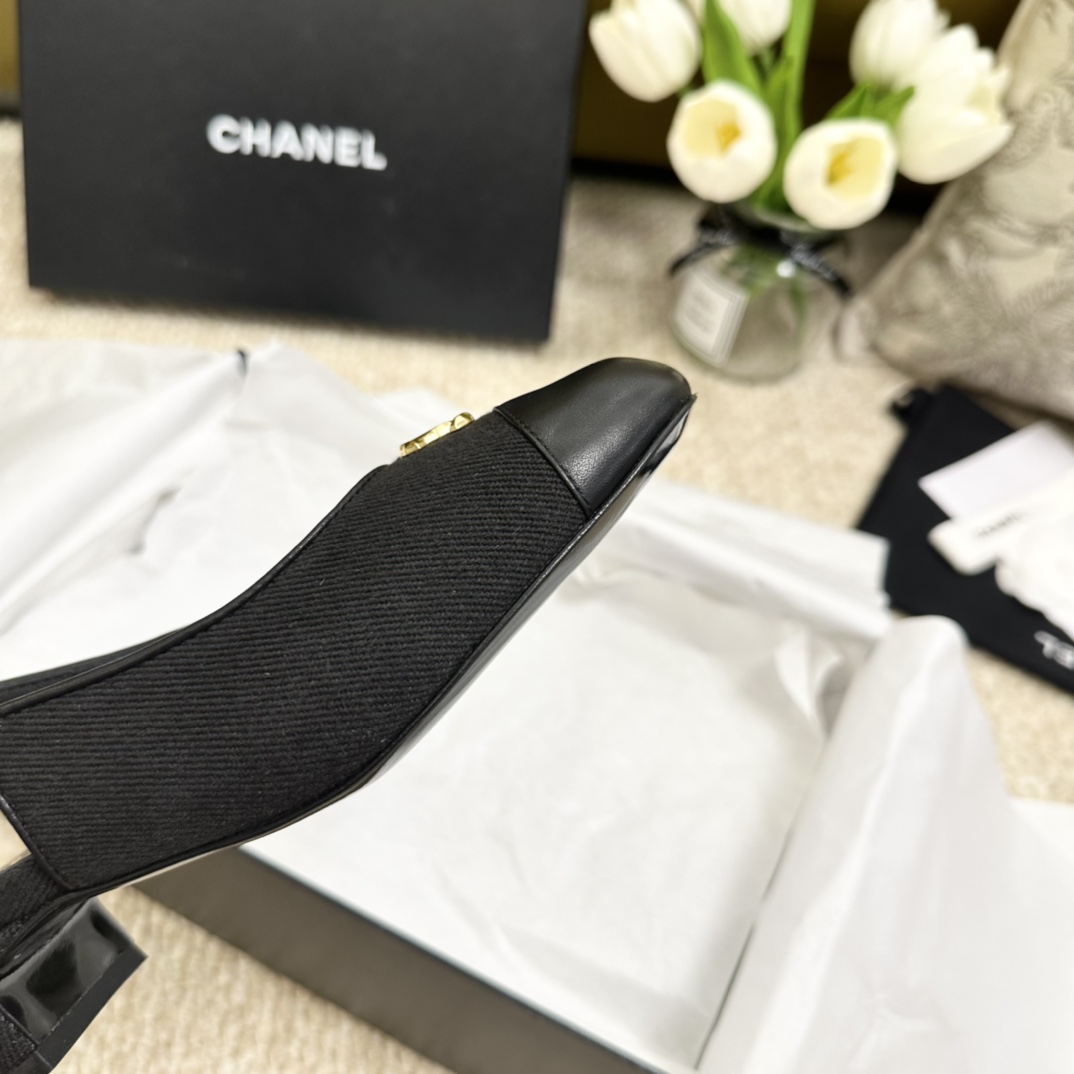 代购版chanel24anewarrival小香家24手工坊slingback小方跟搭配小方头点缀烤漆双