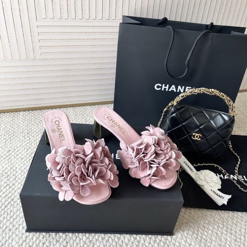 Chanel Women's Pink Leather Flower Embellished Heeled Sandals 1 Chanel Women's Pink Leather Flower Embellished Heeled Sandals