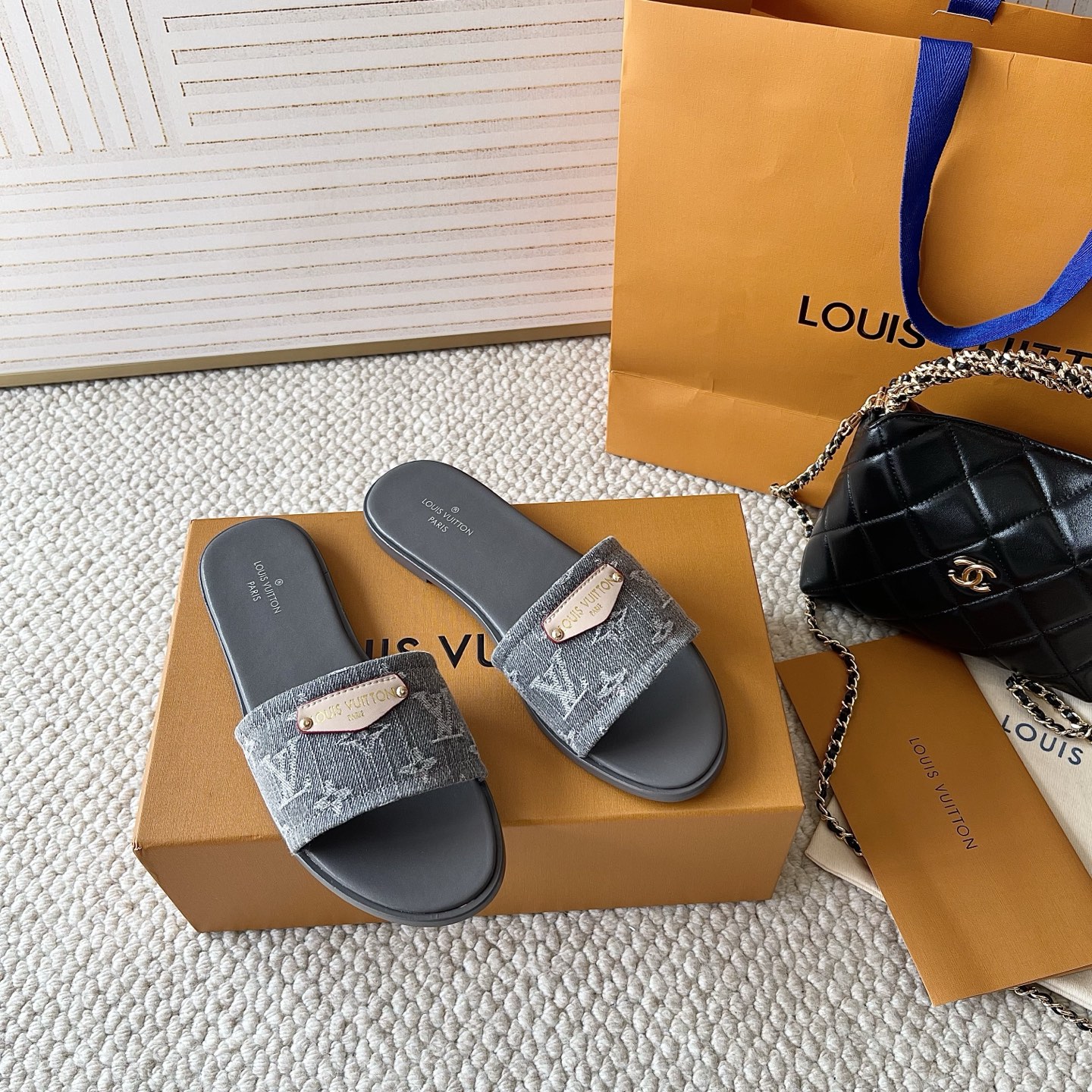 LOUIS VUITTON Lily джынсавыя дэнiм сандалі-шлёпанцы модныя і камфортныя — топ-версія