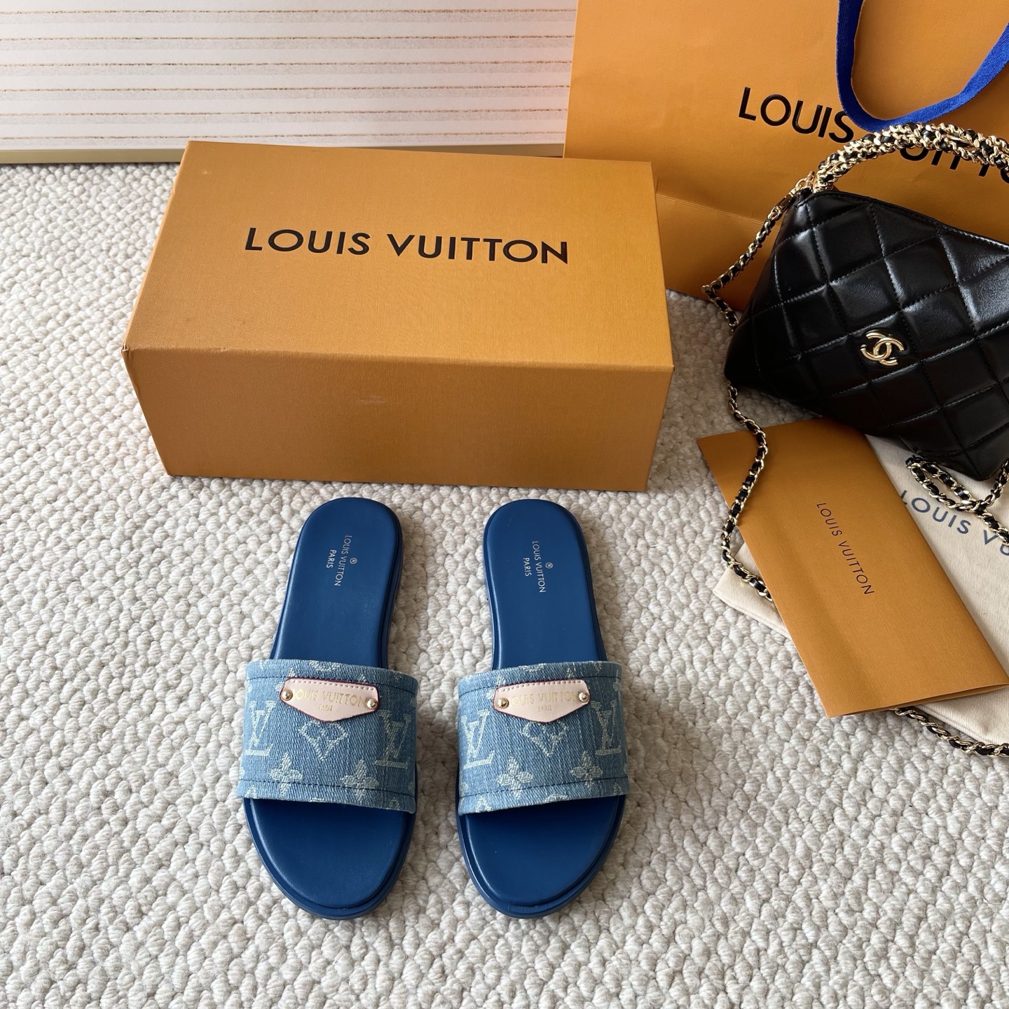 LOUIS VUITTON Lily джынсавыя сандалі-шлёпанцы модныя і камфортныя — топ-версія
