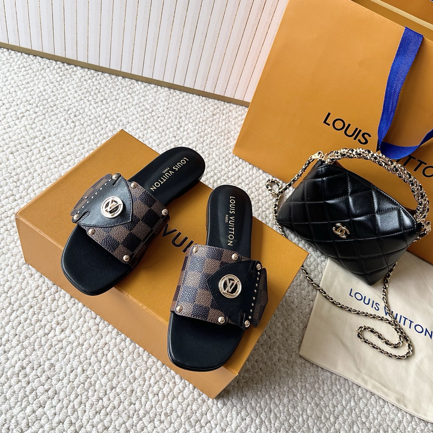 LOUIS VUITTON  манаграм-клеткавыя шлёпанцы модныя і камфортныя — топ-версія