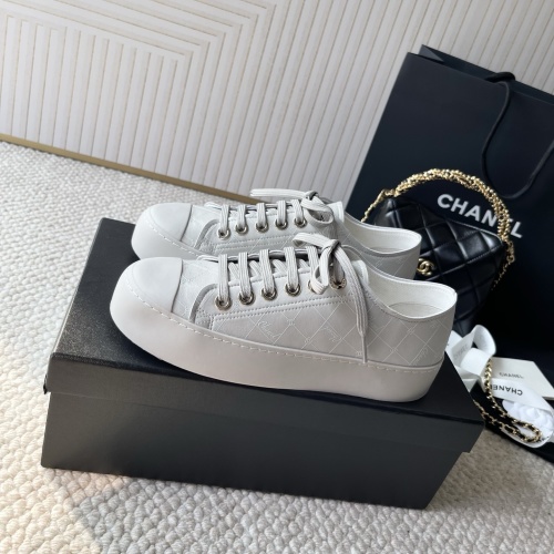 Chanel Women's White Lambskin Logo Detail Platform Sneakers, Size 35-41 1 Chanel Women's White Lambskin Logo Detail Platform Sneakers, Size 35-41