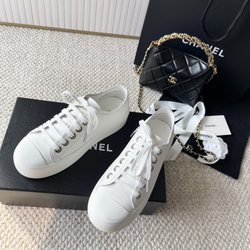 Chanel White Lambskin Leather Thick Sole Lace-Up Sneakers, Size 35-41