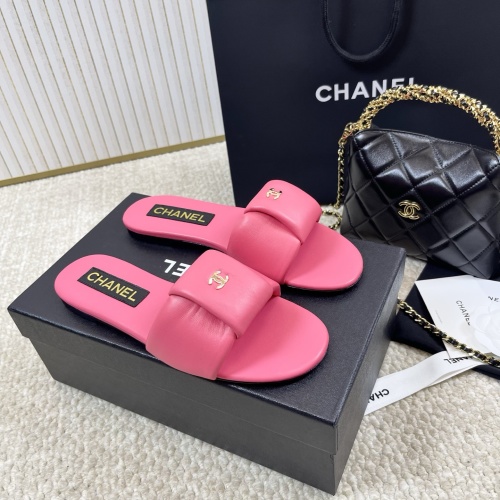 Chanel Pink Lambskin Flat Bread Slides Sandals