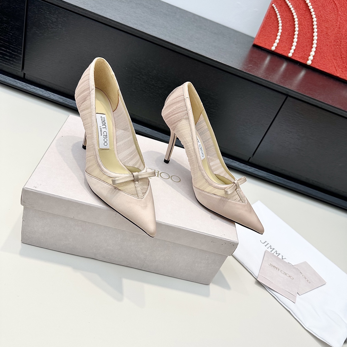 Jimmy Choo Tulle Satin Bow Pointed Toe Stiletto 