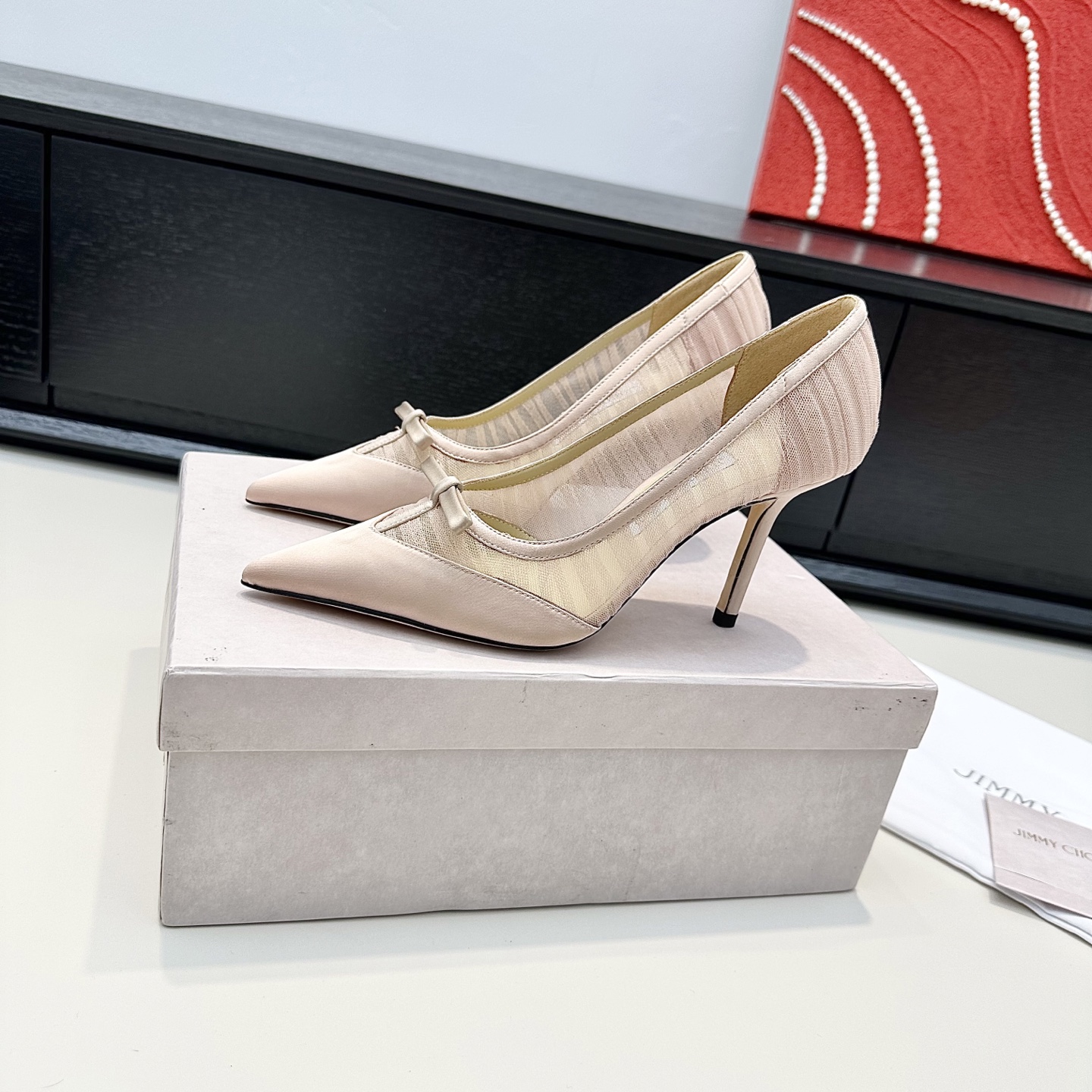 Jimmy Choo Tulle Satin Bow Pointed Toe Stiletto 