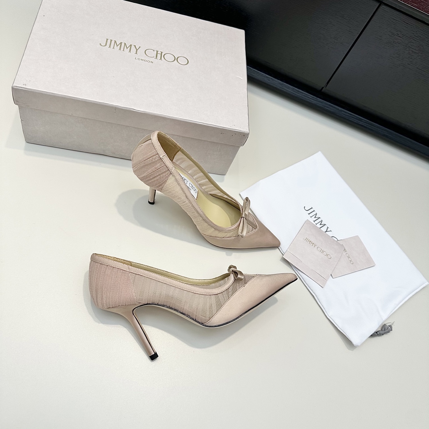 Jimmy Choo Tulle Satin Bow Pointed Toe Stiletto 