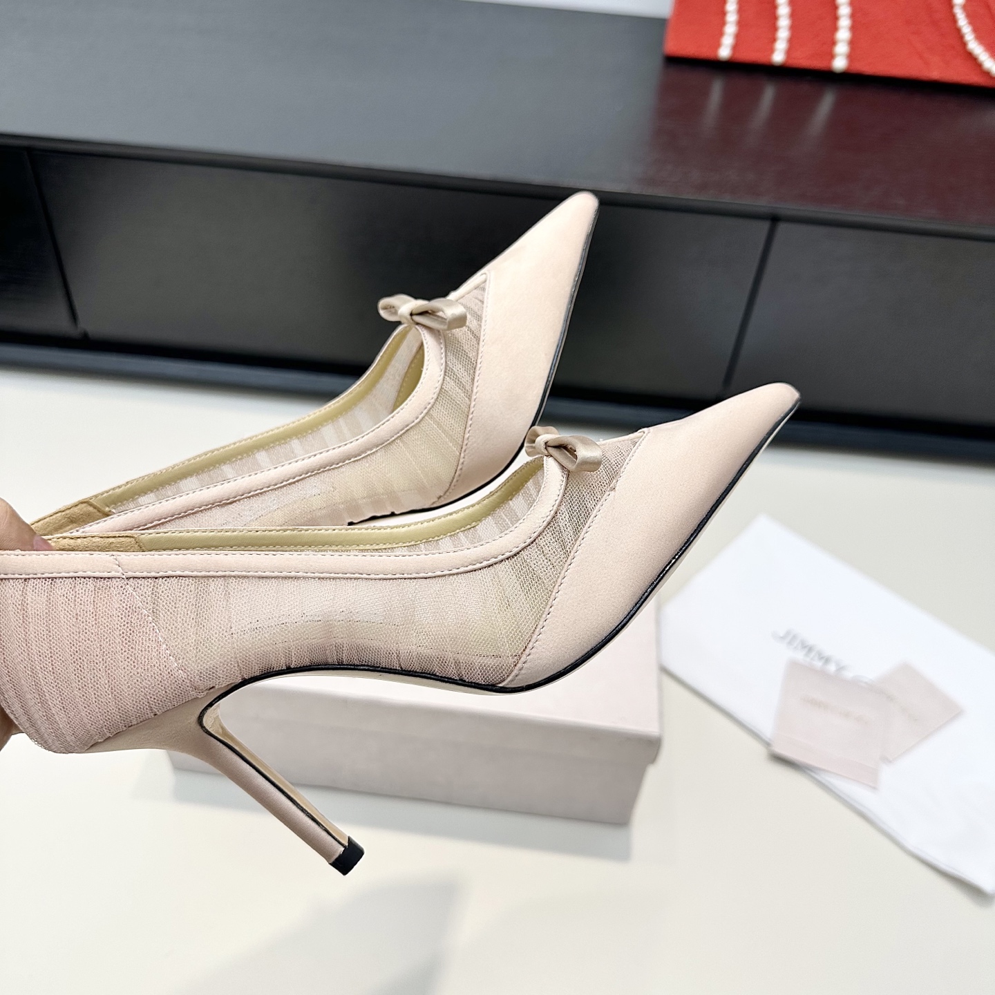 Jimmy Choo Tulle Satin Bow Pointed Toe Stiletto 