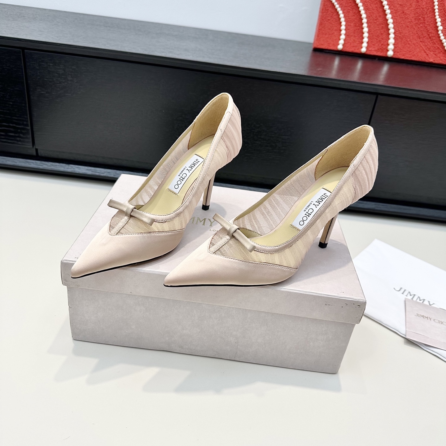 Jimmy Choo Tulle Satin Bow Pointed Toe Stiletto 