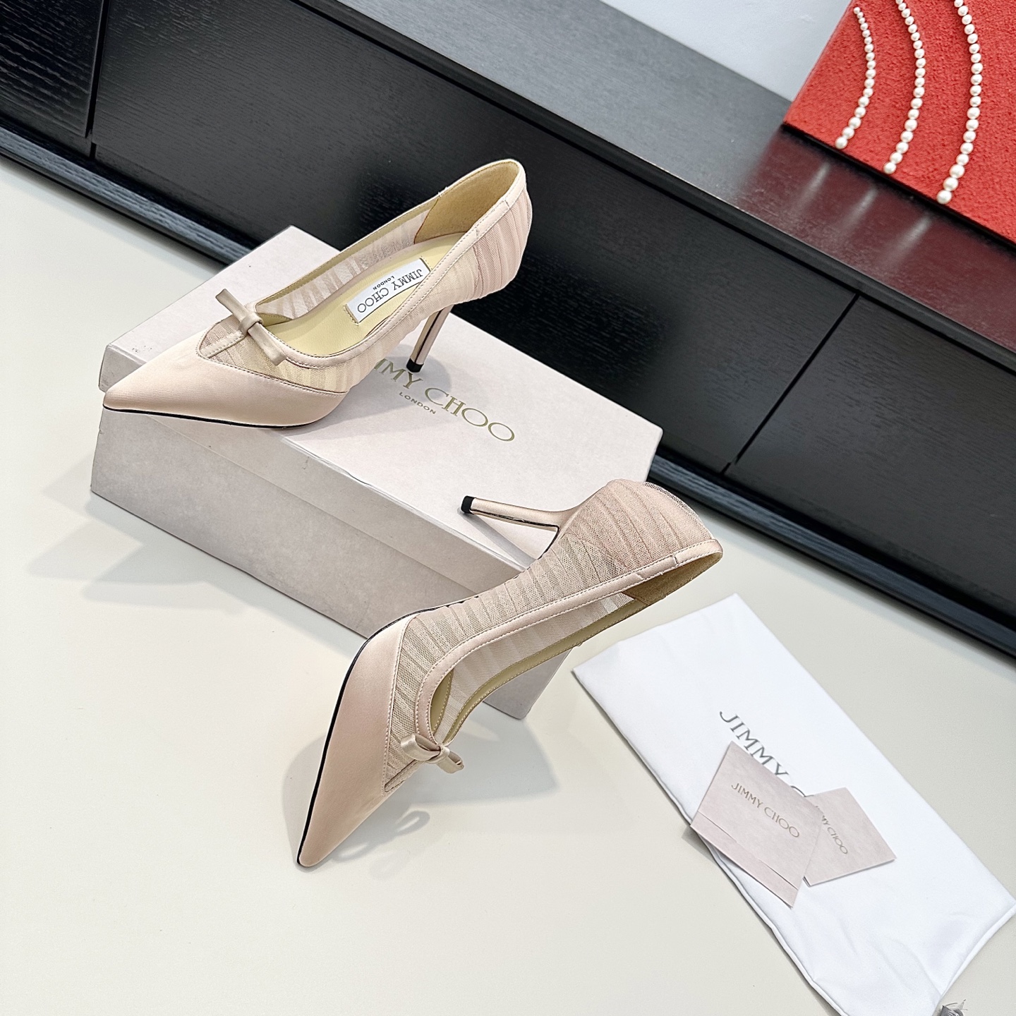 Jimmy Choo Tulle Satin Bow Pointed Toe Stiletto 