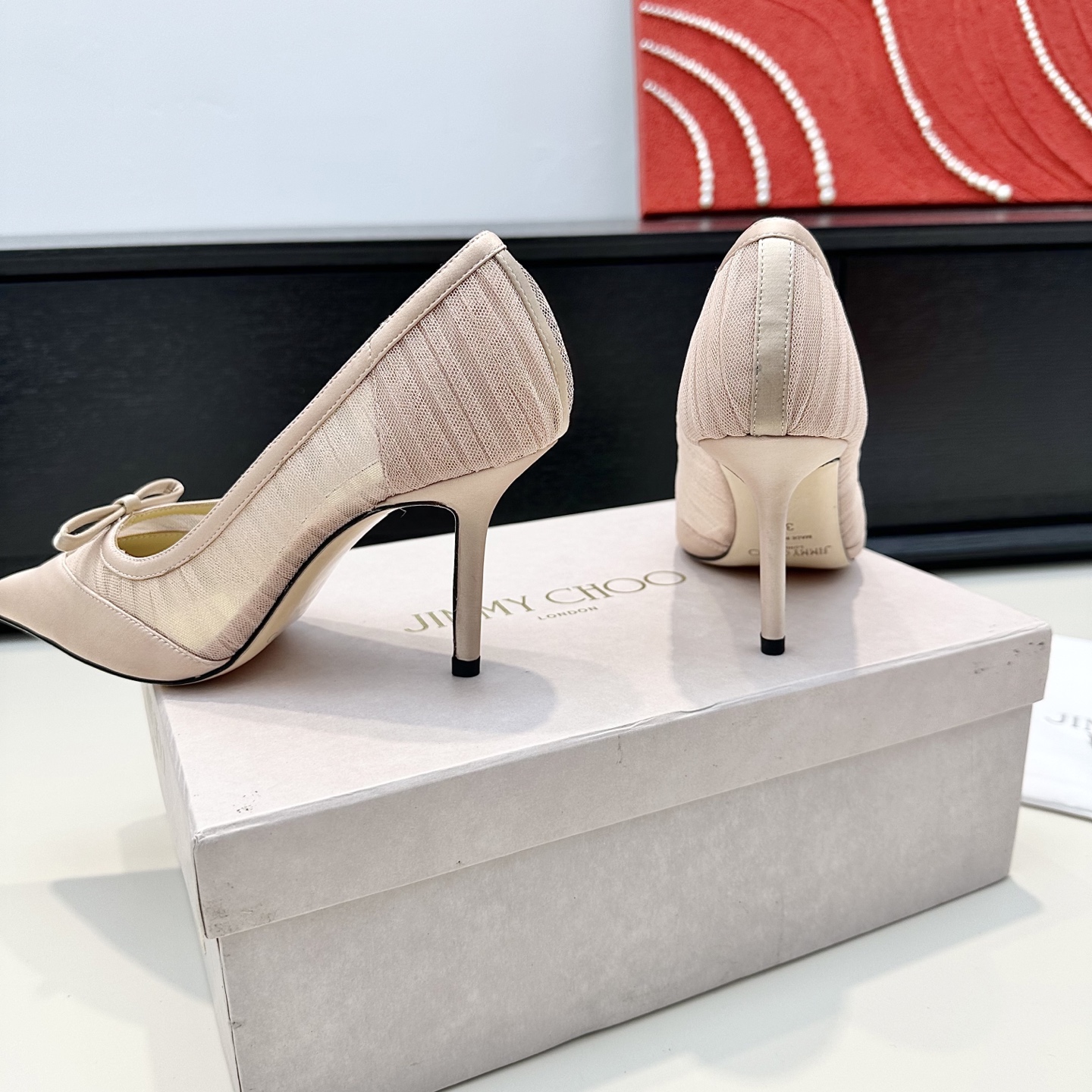 Jimmy Choo Tulle Satin Bow Pointed Toe Stiletto 