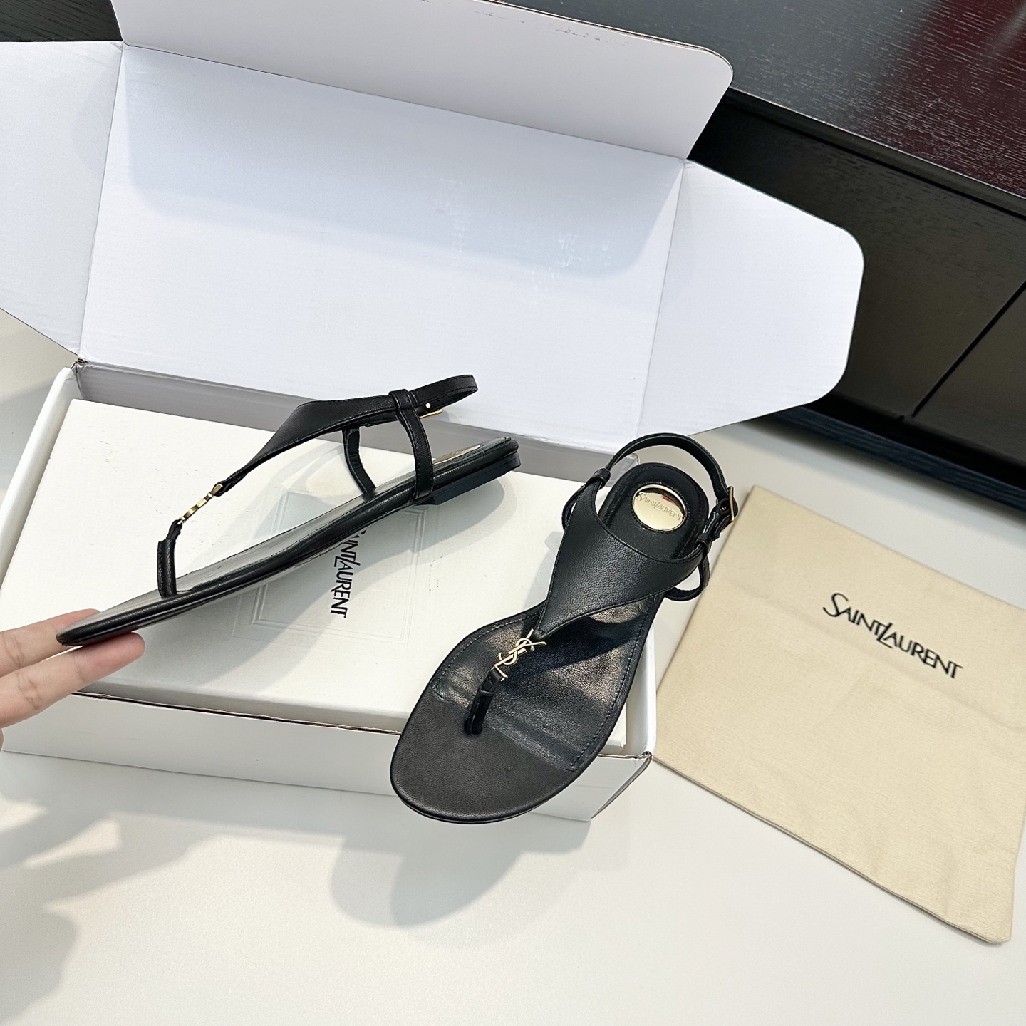 YSL Cassandra Thong Flat Sandals