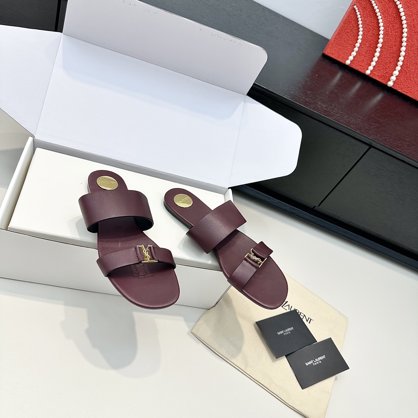 YSL Cassandra Two-Strap Slides