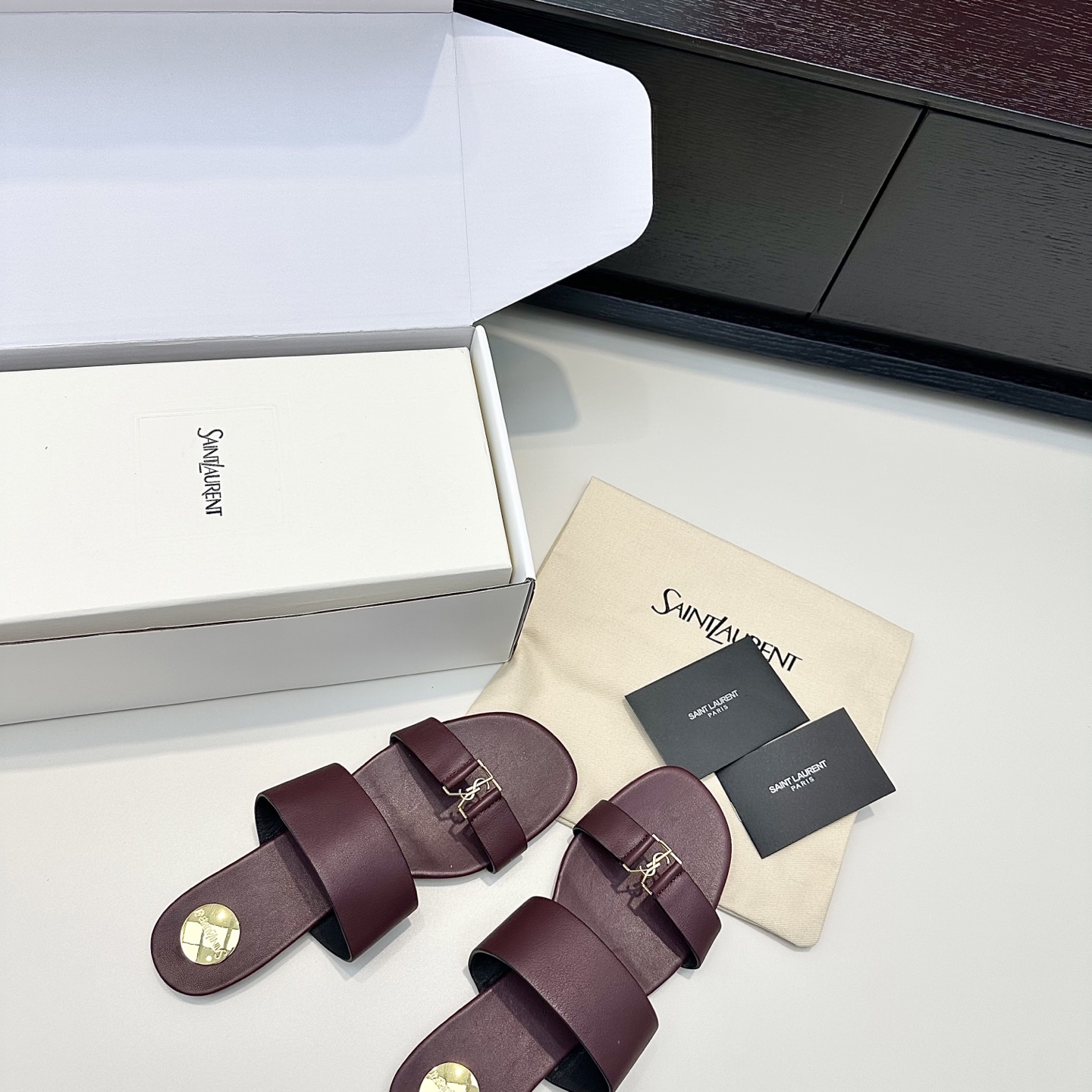 YSL Cassandra Two-Strap Slides