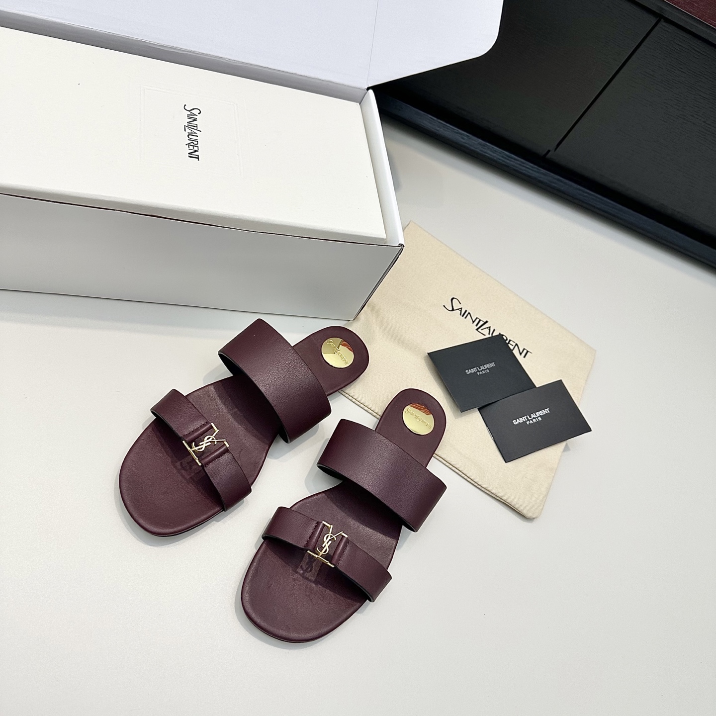 YSL Cassandra Two-Strap Slides