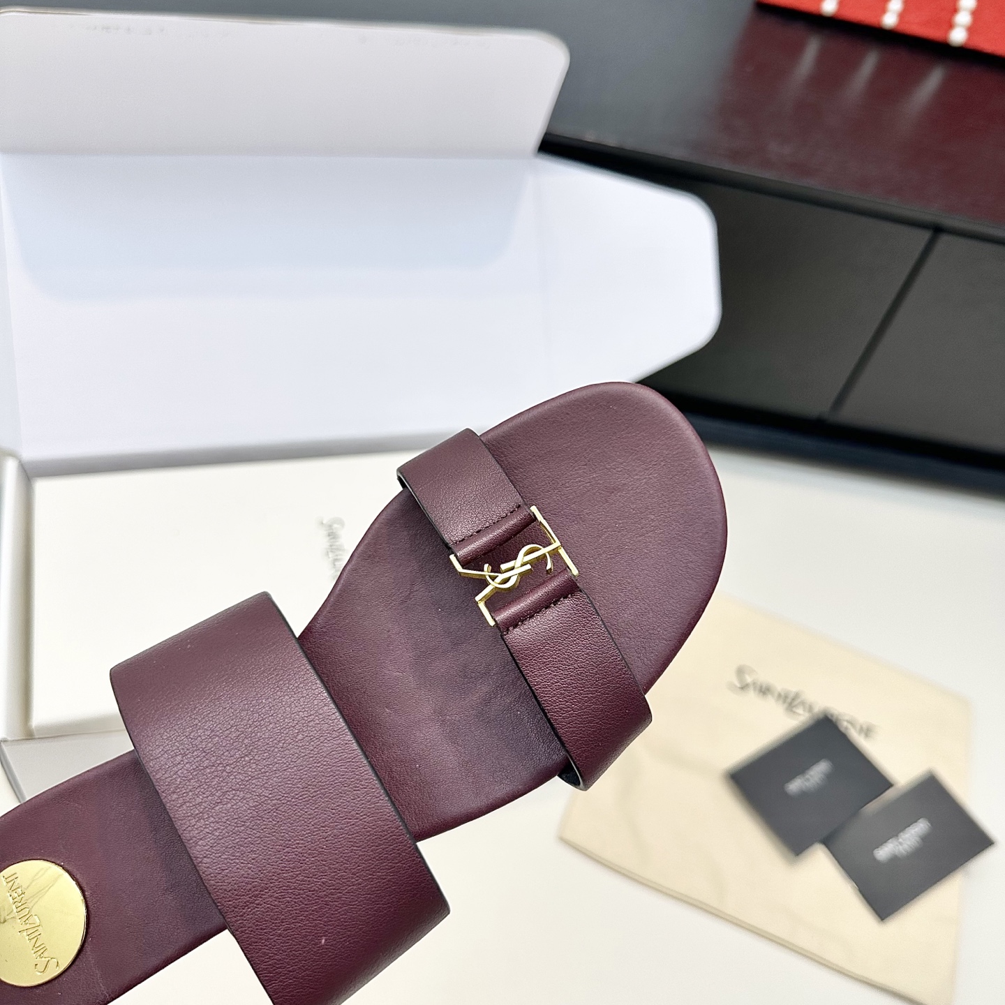 YSL Cassandra Two-Strap Slides