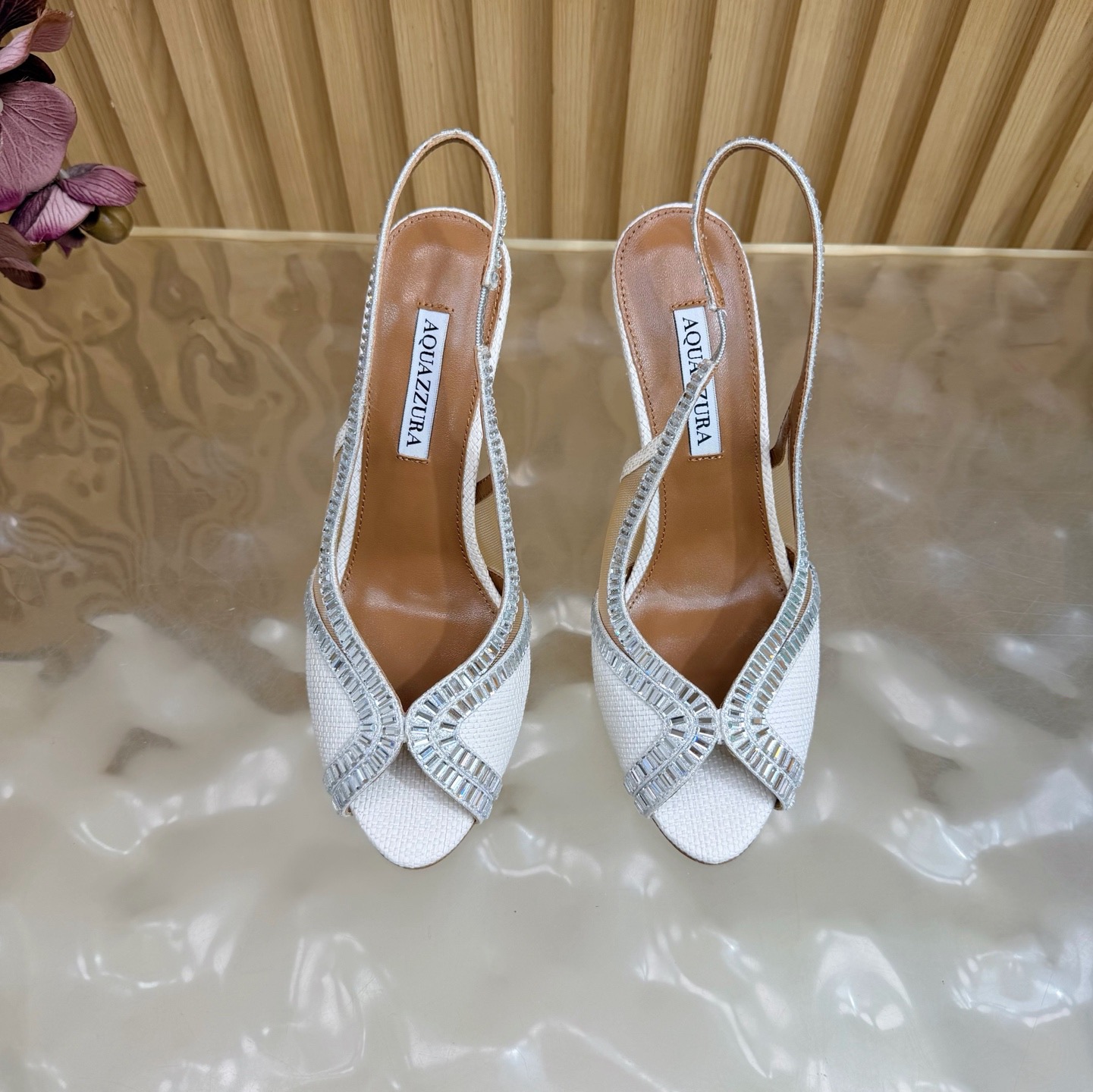 Aquazzura Crystal Raffia Slingback Heels