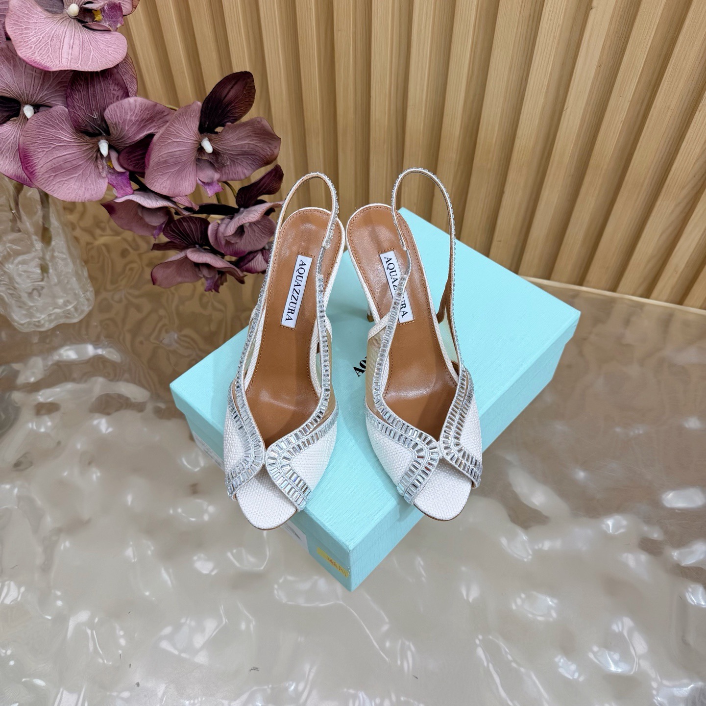 Aquazzura Crystal Raffia Slingback Heels
