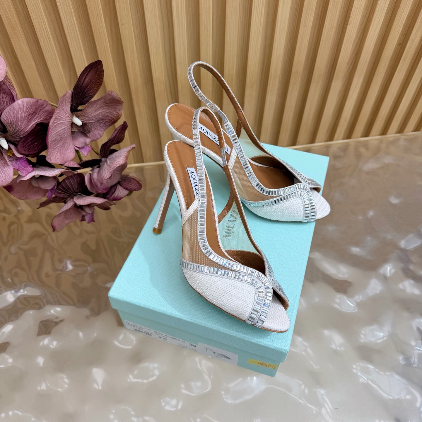Aquazzura Crystal Raffia Slingback Heels
