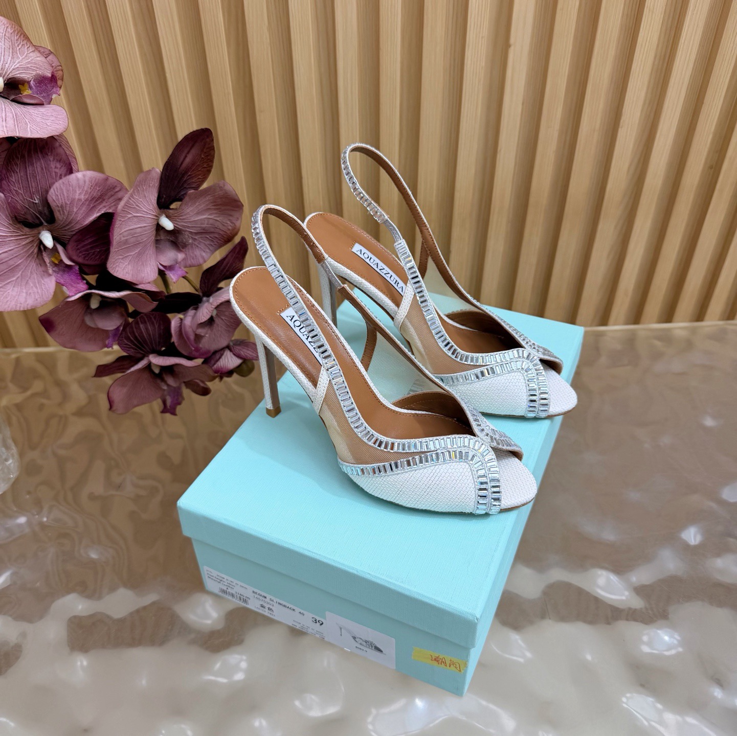 Aquazzura Crystal Raffia Slingback Heels