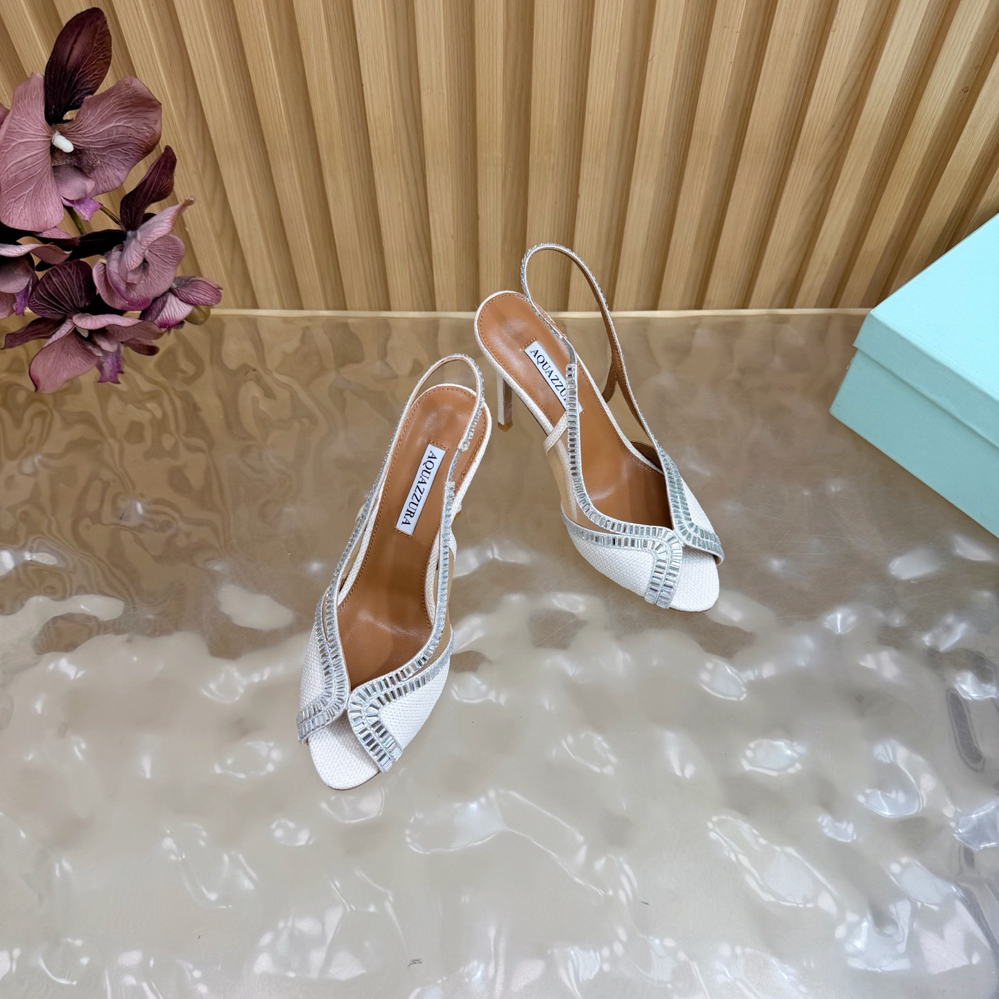 Aquazzura Crystal Raffia Slingback Heels