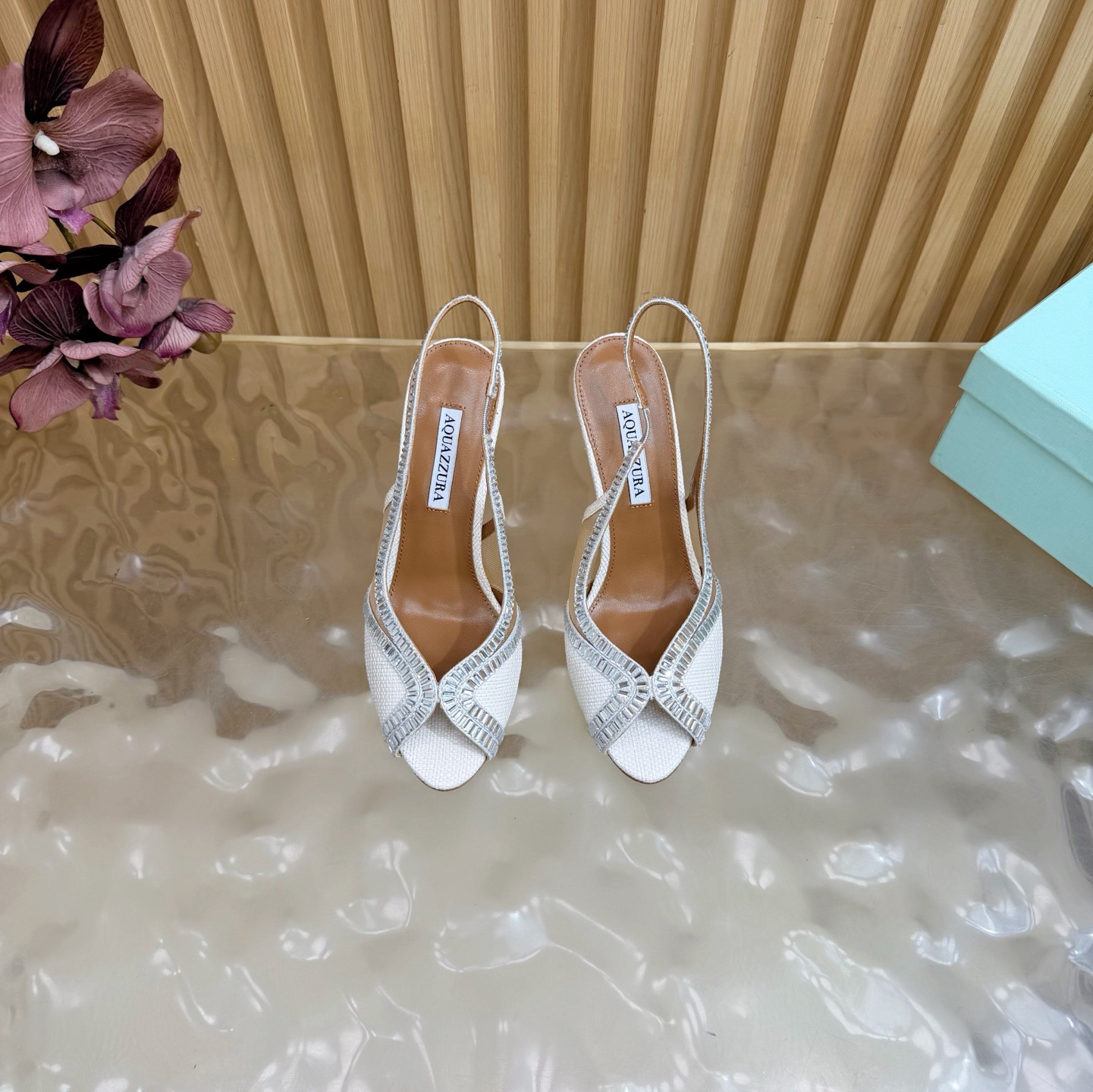 Aquazzura Crystal Raffia Slingback Heels