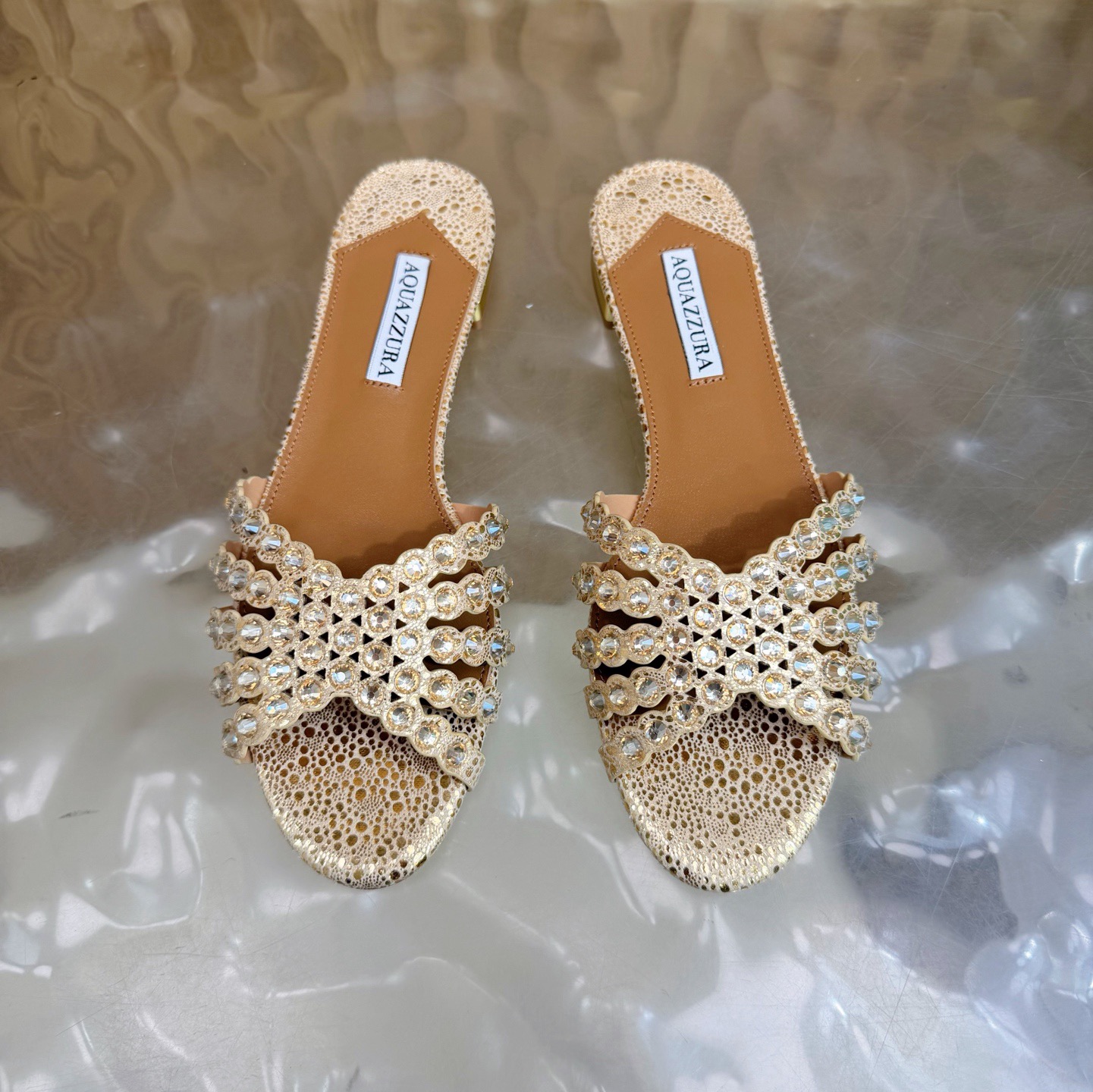 Aquazzura Rhinestone Woven Flat Slides