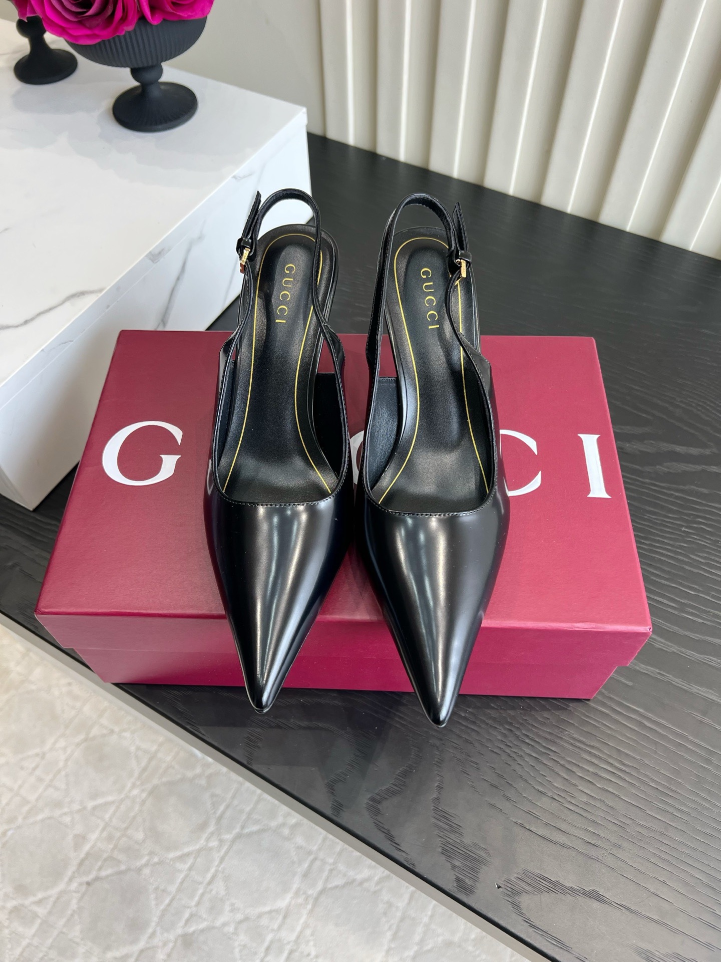Gucci Pointed Bamboo Heel Slingback Pumps