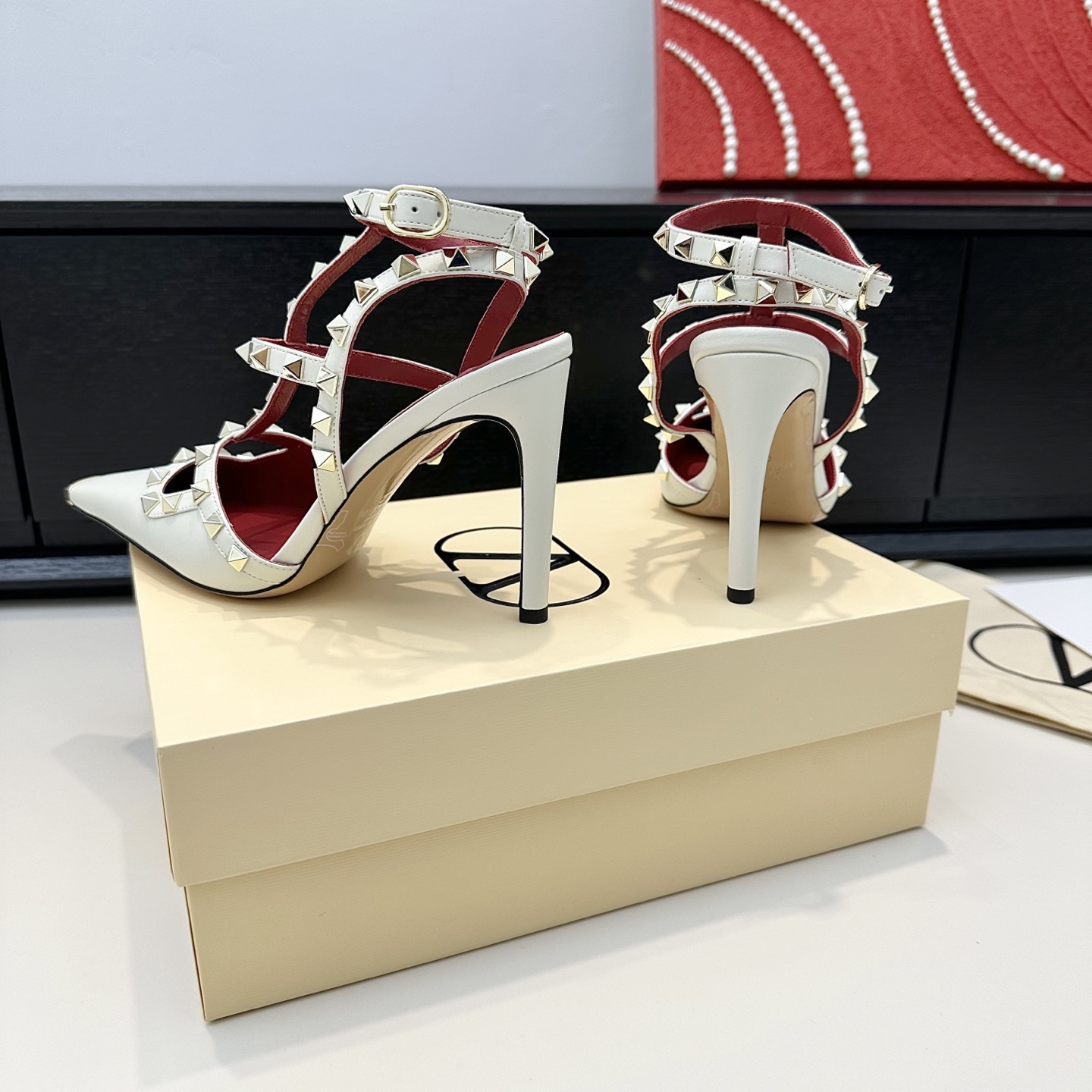 Valentino Rockstud White Satin Heels