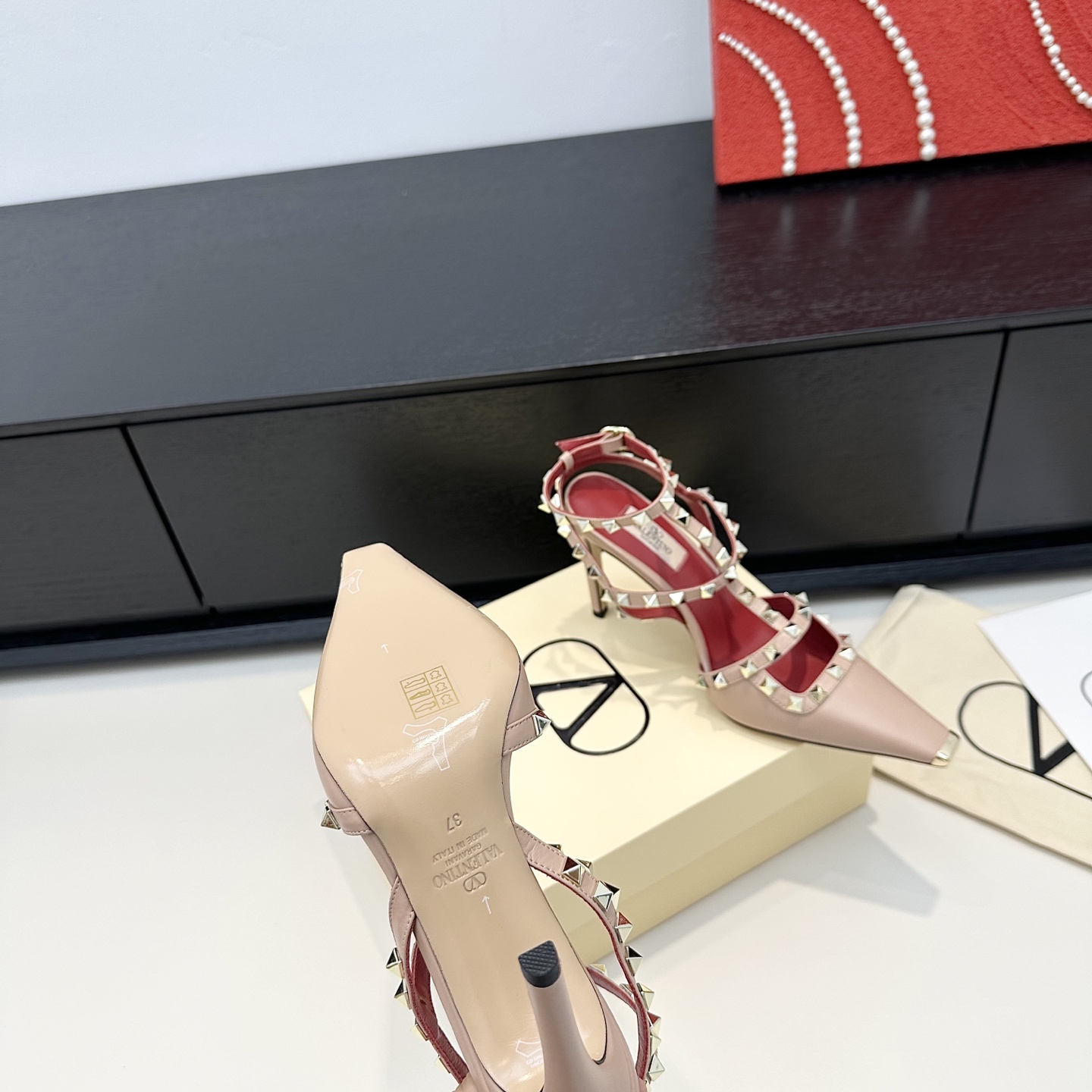 Valentino Rockstud Nude Satin Heels