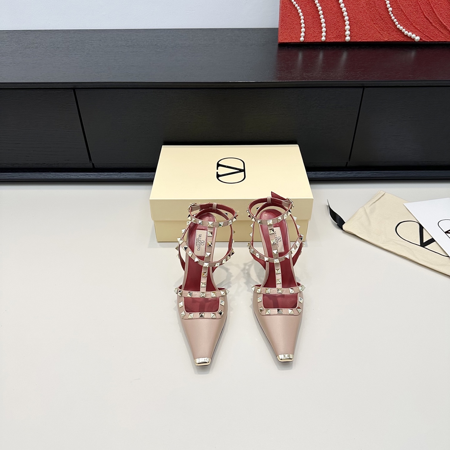 Valentino Rockstud Nude Satin Heels