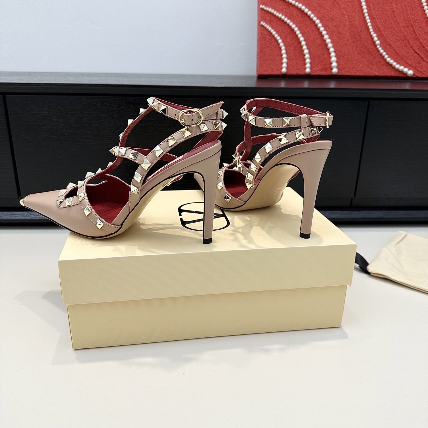 Valentino Rockstud Nude Satin Heels