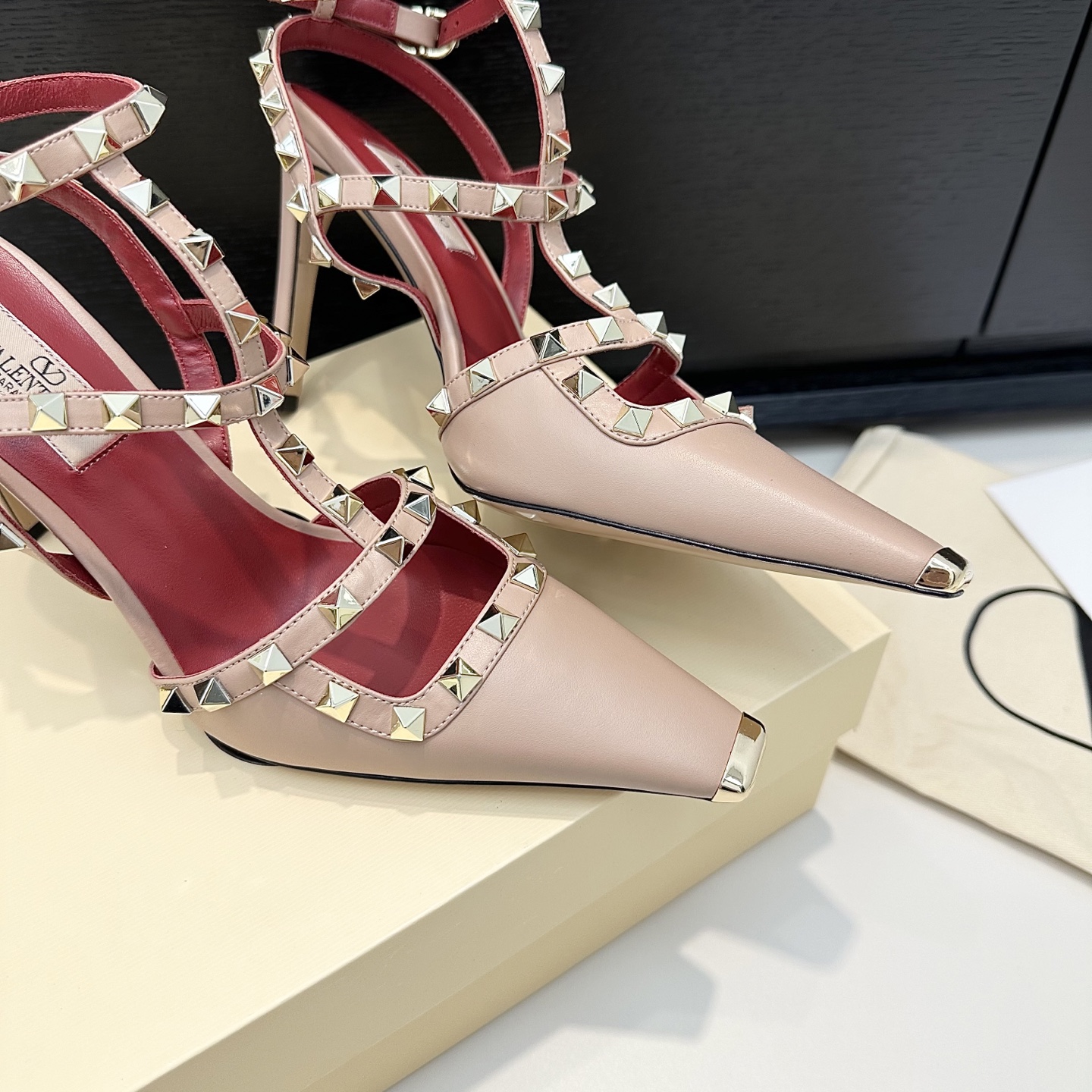 Valentino Rockstud Nude Satin Heels