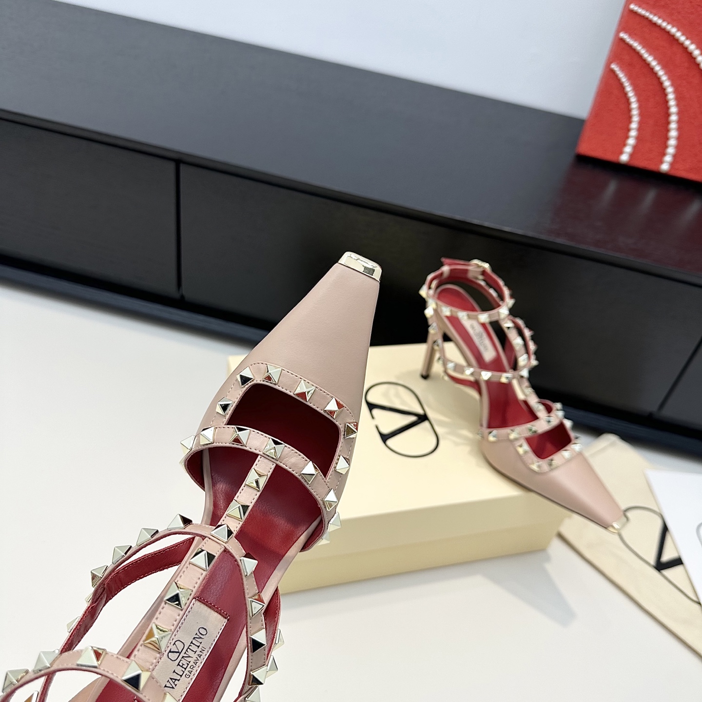 Valentino Rockstud Nude Satin Heels