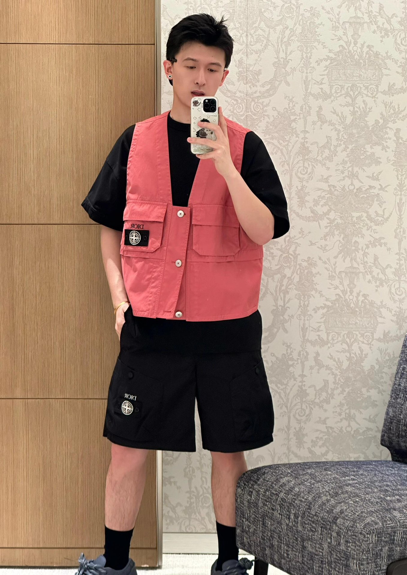 스톤아일랜드 자수 로고 코튼 혼방 새틴 남성 반바지 51299 이미지 9