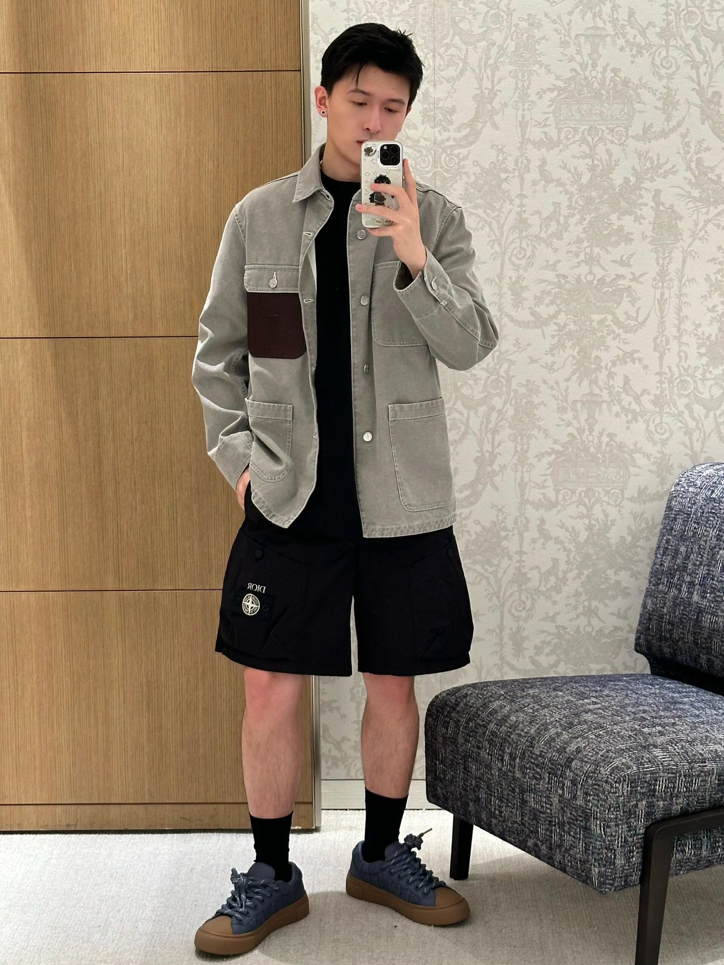 스톤아일랜드 자수 로고 코튼 혼방 새틴 남성 반바지 51299 이미지 7