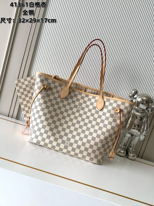 Louis Vuitton Neverfull MM Damier Azur Tote Bag, White/Grey, Medium 9 Louis Vuitton Neverfull MM Damier Azur Tote Bag, White/Grey, Medium