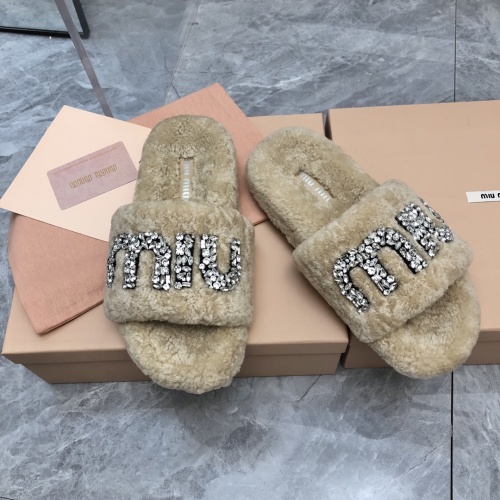 Miu Miu Lambswool Slippers with Rhinestone Buckle, Warm and Comfortable 1 Miu Miu Lambswool Slippers with Rhinestone Buckle, Warm and Comfortable