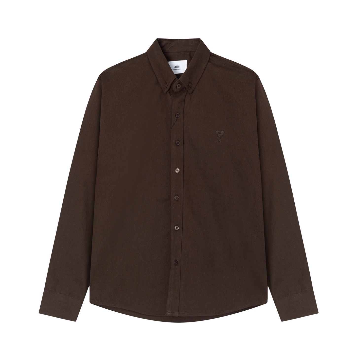 AMI Paris Spring/Summer 25 Carnal Embroidery Cotton Shirt: Unisex Coffee Crack, Sizes S-XL - 图片 2