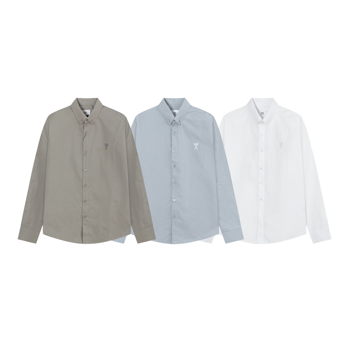 “AMI Paris 2021 Summer Cotton Oxford Shirt with Embroidery for Men and Women”
