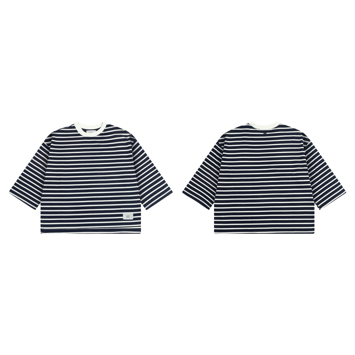 New AMI PARIS 25SS Striped Logo T-Shirt with 240g Cotton, Sizes S-XL