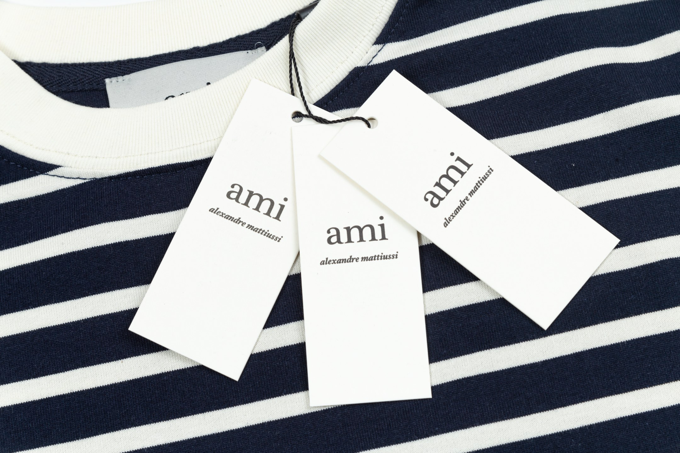 New AMI PARIS 25SS Striped Logo T-Shirt with 240g Cotton, Sizes S-XL - 图片 8