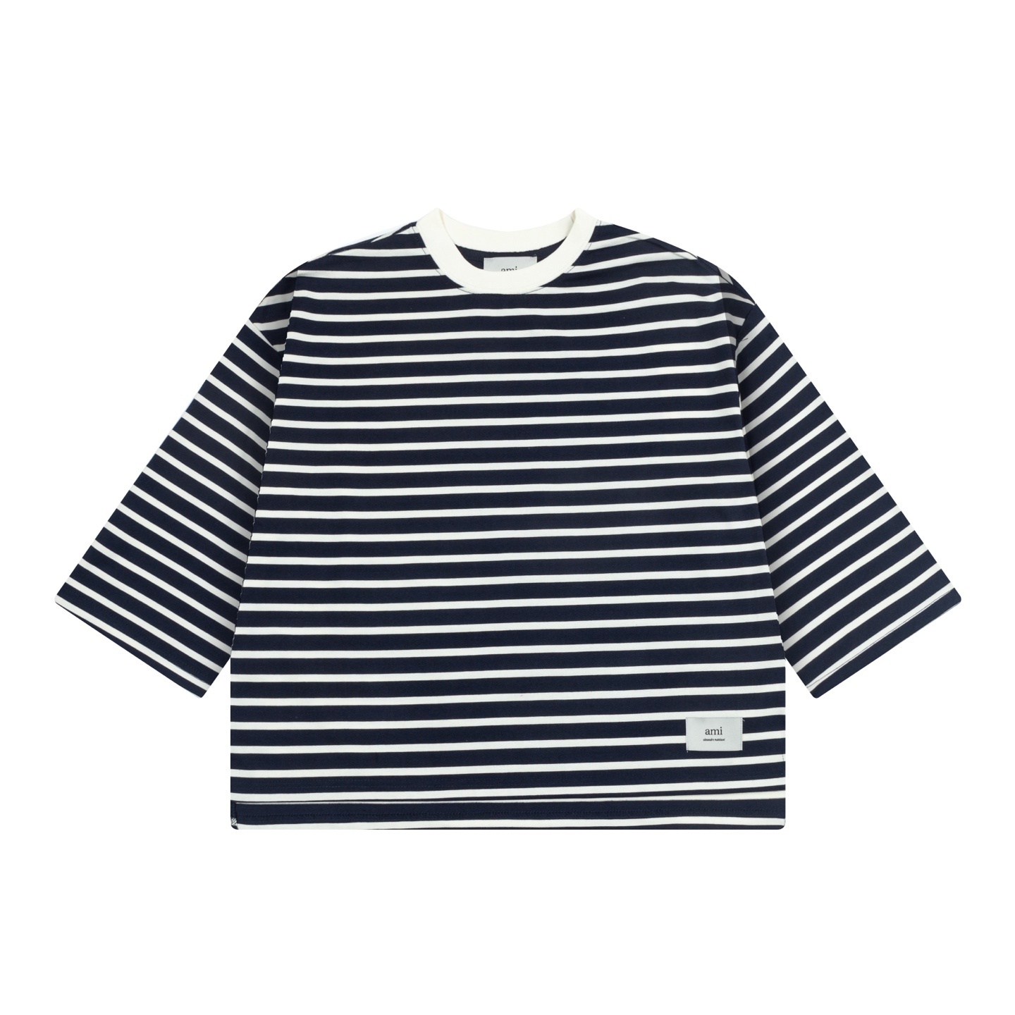 New AMI PARIS 25SS Striped Logo T-Shirt with 240g Cotton, Sizes S-XL - 图片 2