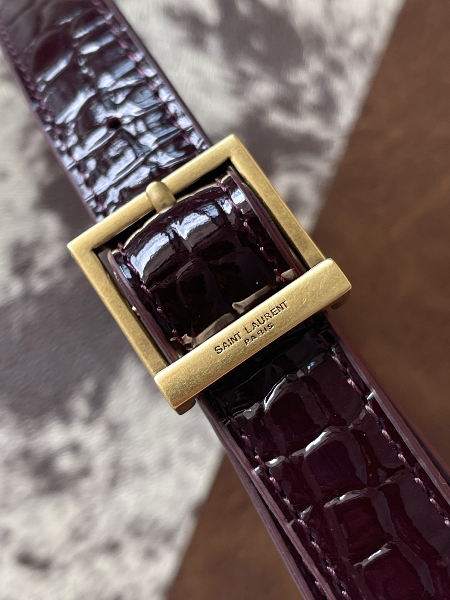 SAINT LAURENT Burgundy Croc Effect Shoulder Bag